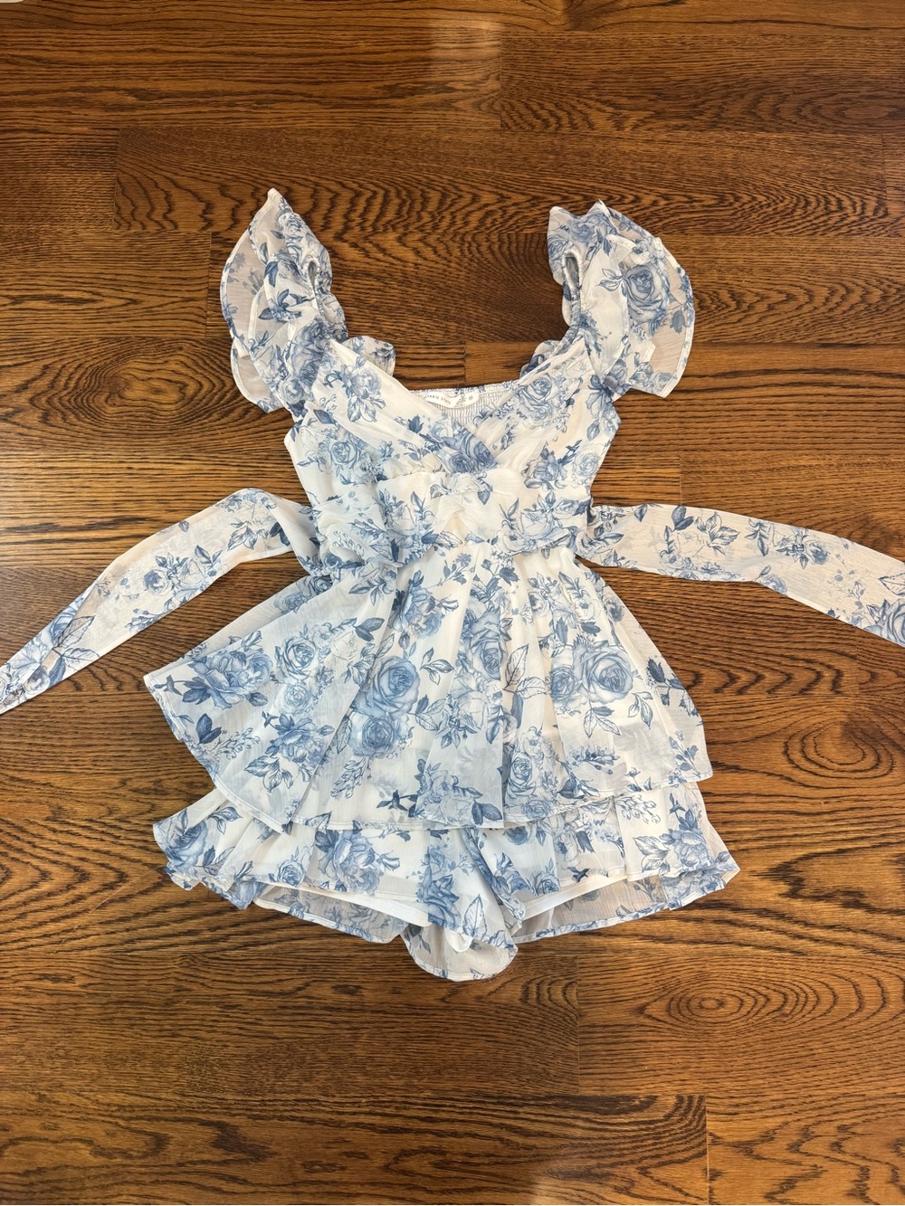 Altard State Blue Floral Ruffle Romper